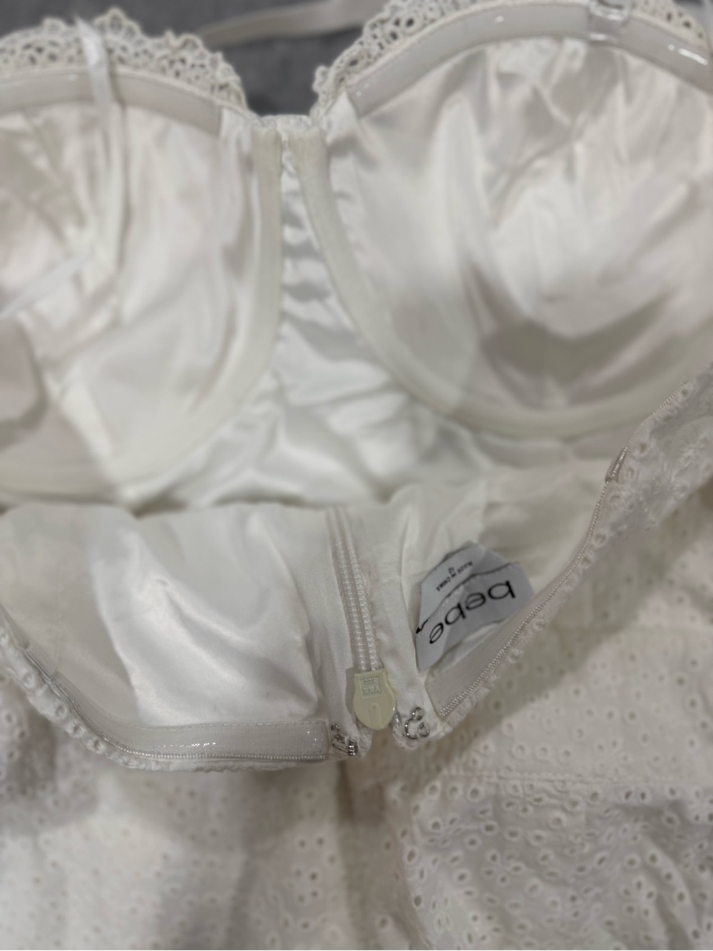 bebe White Off-Shoulder Eyelet Jumpsuit - Picture 9 of 10